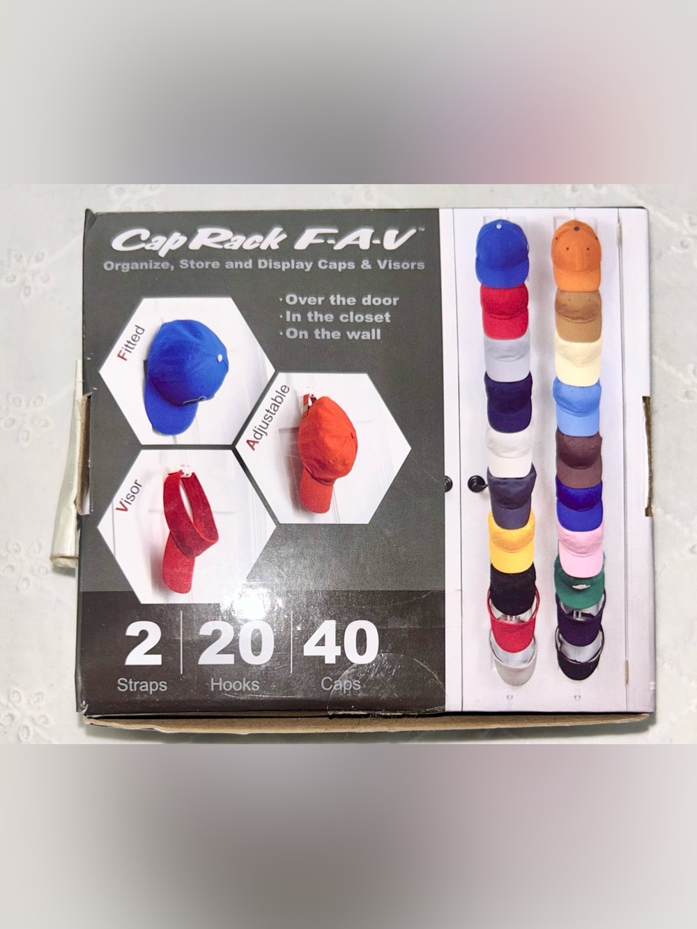 Blue and Orange Cap Organizer - Over-the-Door Hat Storage